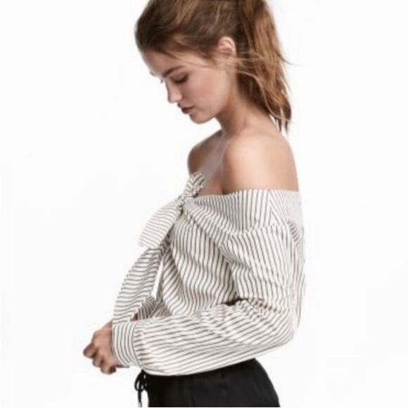 H&M Striped Off The Shoulder Top Size 2 - Picture 2 of 10